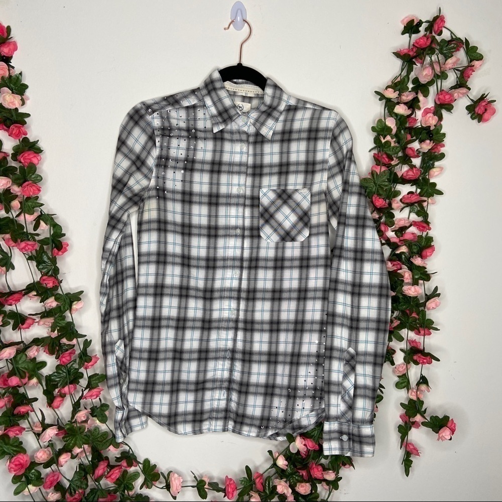 Pink Victoria’s Secret Gray Blue Button Up XS